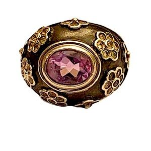 Amethyst Flower Dome Statement Cocktail Ring Sterling Silver